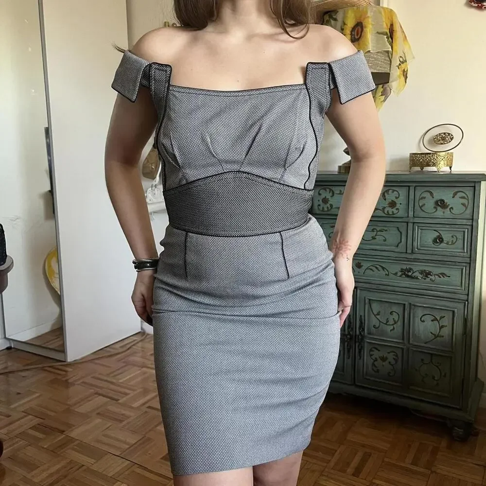 Zac Posen Off-the-Shoulder Geometric Pencil Dress - Picture 8 of 8